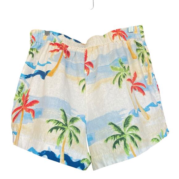 C&C‎ California Womens Shorts Size 14 Tropical Palm Leaf 100% Linen Pull-On - Picture 2 of 10